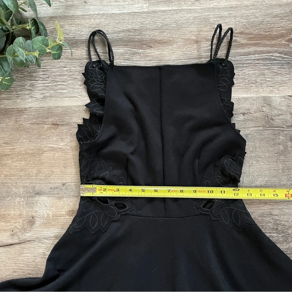 Free People Cha Cha Ponte Knit Black Fit & Flare Dress with Lace Cutout Detail - Picture 14 of 16